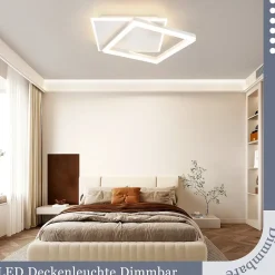 NETTLIFE Plafonnier LED Salon Chambre Lampe Dimmable avec Télécommande 42W Design Moderne Carré Blanc en Acrylique pour Cuisine