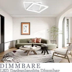 NETTLIFE Plafonnier LED Salon Chambre Lampe Dimmable avec Télécommande 42W Design Moderne Carré Blanc en Acrylique pour Cuisine