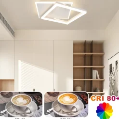 NETTLIFE Plafonnier LED Salon Chambre Lampe Dimmable avec Télécommande 42W Design Moderne Carré Blanc en Acrylique pour Cuisine