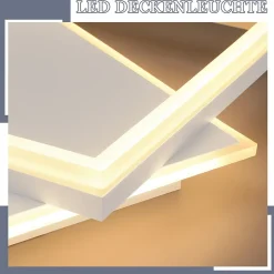 NETTLIFE Plafonnier LED Salon Chambre Lampe Dimmable avec Télécommande 42W Design Moderne Carré Blanc en Acrylique pour Cuisine