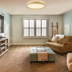 NETTLIFE Plafonnier LED Salon, aspect bois, 40cm, 43W, dimmable, pour chambre et salon, avec télécommande