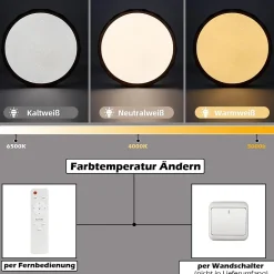 NETTLIFE Plafonnier LED Salon, aspect bois, 40cm, 43W, dimmable, pour chambre et salon, avec télécommande