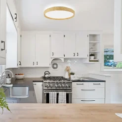 NETTLIFE Plafonnier LED Salon, aspect bois, 40cm, 43W, dimmable, pour chambre et salon, avec télécommande