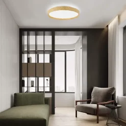 NETTLIFE Plafonnier LED Salon, aspect bois, 40cm, 43W, dimmable, pour chambre et salon, avec télécommande