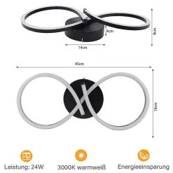 NETTLIFE Plafonnier LED Salon 24W Moderne Créatif Noir Lampe Cuisine 3000K Blanc Chaud