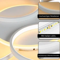 NETTLIFE Plafonnier LED Salon Dimmable 70W avec télécommande 5 anneaux Blanc Moderne Acrylique Dimmable
