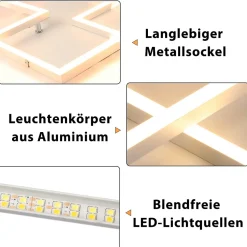 NETTLIFE Plafonnier LED Salon Blanc Dimmable Carré Moderne 32w Avec Télécommande