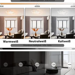 NETTLIFE Plafonnier LED Salon Blanc Dimmable Carré Moderne 32w Avec Télécommande