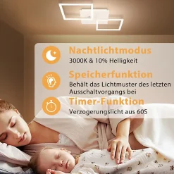 NETTLIFE Plafonnier LED Salon Blanc Dimmable Carré Moderne 32w Avec Télécommande