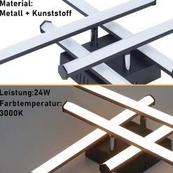 NETTLIFE Plafonnier LED salon plafonnier moderne noir 24W design d'intérieur 3000K blanc chaud