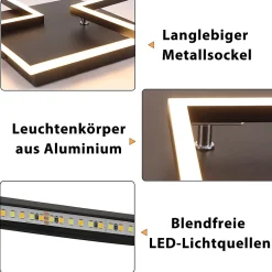 NETTLIFE Plafonnier LED Salon Noir Dimmable Carré Moderne 36w Avec Télécommande