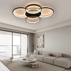NETTLIFE Plafonnier LED salon dimmable 70W avec télécommande 5 anneaux blanc moderne acrylique