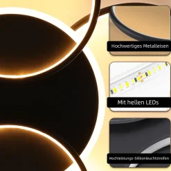 NETTLIFE Plafonnier LED salon dimmable 70W avec télécommande 5 anneaux blanc moderne acrylique