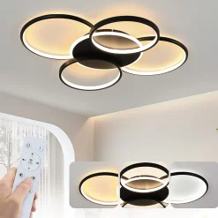 NETTLIFE Plafonnier LED salon dimmable 70W avec télécommande 5 anneaux blanc moderne acrylique