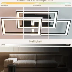 NETTLIFE Plafonnier LED Salon 45W Lampe de Salon Noir Moderne Dimmable avec Télécommande Changement de Couleur Géométrique pour