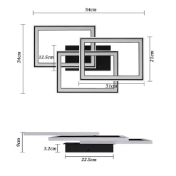 NETTLIFE Plafonnier LED Salon 45W Lampe de Salon Noir Moderne Dimmable avec Télécommande Changement de Couleur Géométrique pour