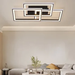 NETTLIFE Plafonnier LED Salon 45W Lampe de Salon Noir Moderne Dimmable avec Télécommande Changement de Couleur Géométrique pour