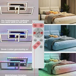 NETTLIFE Plafonnier LED Salon 45W Lampe de Salon Noir Moderne Dimmable avec Télécommande Changement de Couleur Géométrique pour