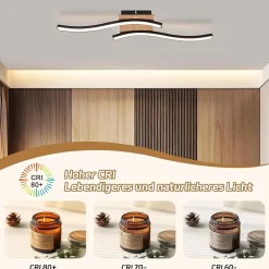 NETTLIFE plafonnier LED 12W bois 3000K blanc chaud design moderne métal noir