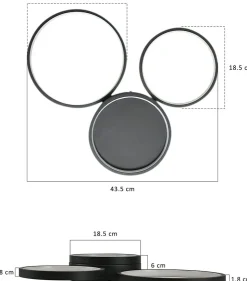 NETTLIFE Plafonnier LED 22W chambre noir blanc chaud avec 3 anneaux design décoration moderne pour salon chambre d'enfant couloir