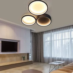 NETTLIFE Plafonnier LED 22W chambre noir blanc chaud avec 3 anneaux design décoration moderne pour salon chambre d'enfant couloir