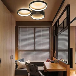 NETTLIFE Plafonnier LED 22W chambre noir blanc chaud avec 3 anneaux design décoration moderne pour salon chambre d'enfant couloir