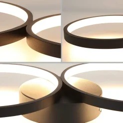 NETTLIFE Plafonnier LED 37W 3000k Blanc Chaud Anneau Rond Moderne Noir 89cm Lampe de Bureau Design pour Salon Couloir Bureau