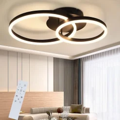 NETTLIFE Plafonnier LED 46W Dimmable Design Moderne Lampe de Salon avec Télécommande pour Chambre à Coucher Cuisine Marron