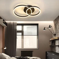 NETTLIFE Plafonnier LED 46W Dimmable Design Moderne Lampe de Salon avec Télécommande pour Chambre à Coucher Cuisine Marron