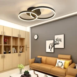 NETTLIFE Plafonnier LED 46W Dimmable Design Moderne Lampe de Salon avec Télécommande pour Chambre à Coucher Cuisine Marron