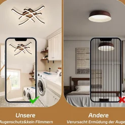 NETTLIFE plafonnier LED 24W bois 3000K blanc chaud design moderne métal noir