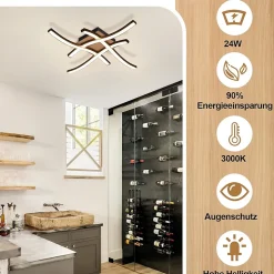 NETTLIFE plafonnier LED 24W bois 3000K blanc chaud design moderne métal noir