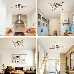 NETTLIFE plafonnier LED 24W bois 3000K blanc chaud design moderne métal noir