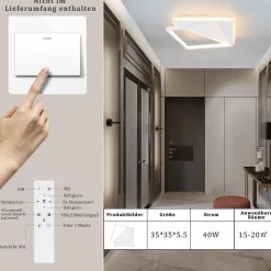 NETTLIFE Plafonnier LED 40W moderne lampes salon chambre dimmable avec télécommande blanc design cuisine lampe pour couloir