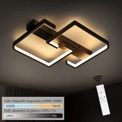 NETTLIFE plafonnier LED 35W noir lampe de salon dimmable avec télécommande design moderne lampe de table à manger lampe de bureau