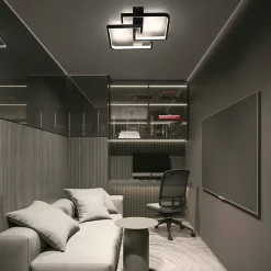 NETTLIFE plafonnier LED 35W noir lampe de salon dimmable avec télécommande design moderne lampe de table à manger lampe de bureau