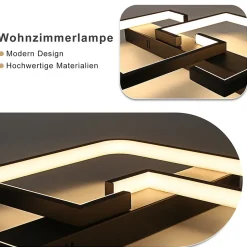 NETTLIFE Plafonnier LED 45W Métal 60CM Salon Dimmable avec Télécommande Noir Design Moderne pour Salle à Manger Cuisine d'étude