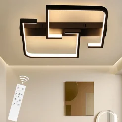 NETTLIFE Plafonnier LED 45W Métal 60CM Salon Dimmable avec Télécommande Noir Design Moderne pour Salle à Manger Cuisine d'étude