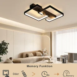 NETTLIFE Plafonnier LED 45W Métal 60CM Salon Dimmable avec Télécommande Noir Design Moderne pour Salle à Manger Cuisine d'étude