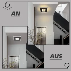 NETTLIFE Plafonnier LED 23W noir 24cm lampe de cuisine blanc chaud design moderne lampe de chambre carré couloir pour salon