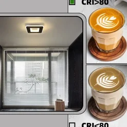 NETTLIFE Plafonnier LED 23W noir 24cm lampe de cuisine blanc chaud design moderne lampe de chambre carré couloir pour salon