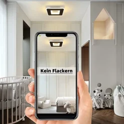 NETTLIFE Plafonnier LED 23W noir 24cm lampe de cuisine blanc chaud design moderne lampe de chambre carré couloir pour salon