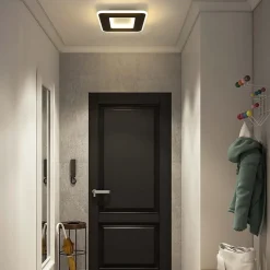 NETTLIFE Plafonnier LED 23W noir 24cm lampe de cuisine blanc chaud design moderne lampe de chambre carré couloir pour salon