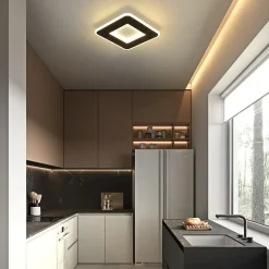 NETTLIFE Plafonnier LED 23W noir 24cm lampe de cuisine blanc chaud design moderne lampe de chambre carré couloir pour salon