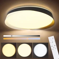 NETTLIFE Plafonnier LED 36W, 3000K-6000K, 41,5x41,5x7,5 cm Dimmable Noir avec Télécommande Rond Moderne pour Cuisine Couloir