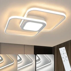 NETTLIFE Plafonnier LED 48W Métal Blanc Dimmable Moderne avec Télécommande pour Chambre Salon Cuisine Salle à Manger