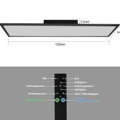 NETTLIFE Plafonnier LED 120x30CM 48W Panneau Noir Dimmable avec Télécommande pour Salon Moderne Bureau Cuisine Couloir