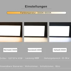 NETTLIFE Plafonnier LED 120x30CM 48W Panneau Noir Dimmable avec Télécommande pour Salon Moderne Bureau Cuisine Couloir