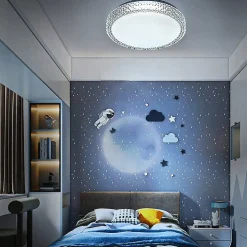 NETTLIFE Plafonnier LEDavec télécommande à intensité variable 18W, diamètre 30cm, ciel étoilé en cristal moderne,