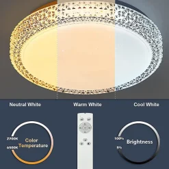 NETTLIFE Plafonnier LEDavec télécommande à intensité variable 18W, diamètre 30cm, ciel étoilé en cristal moderne,